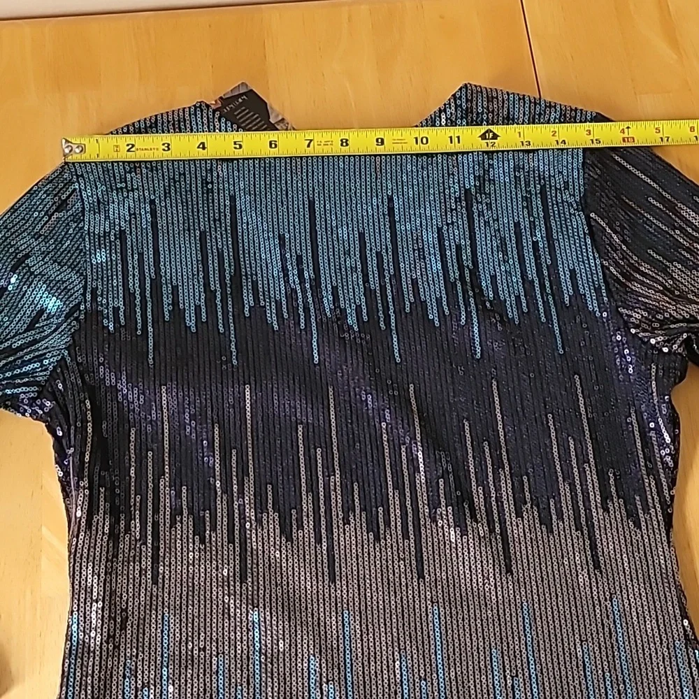 Karen Kane Blue Waterfall Sequin Sheath Dress - Picture 14 of 15